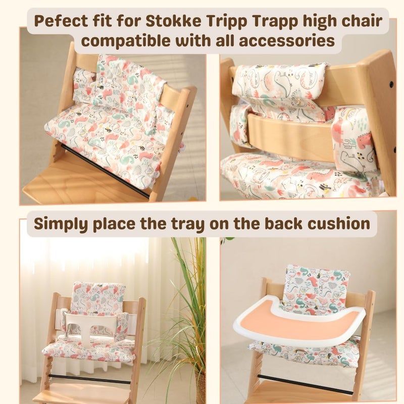Gembebe Waterproof & Compatible Stokke Tripp Trapp Cushion Set - Easy to Clean - Made Fabric from Korea - 100% Cotton Stokke Tripp Trapp High Chair Cushion Set (Dino Friends) - Image 4